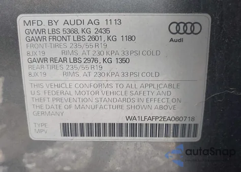 2014 Audi Q5 2.0T Premium from USA, damaged, VIN WA1LFAFP2EA060718